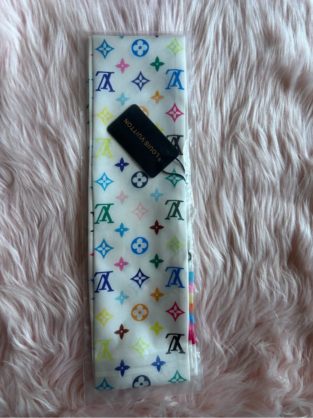 White Multicolor Monogram Silk Twilly Scarf